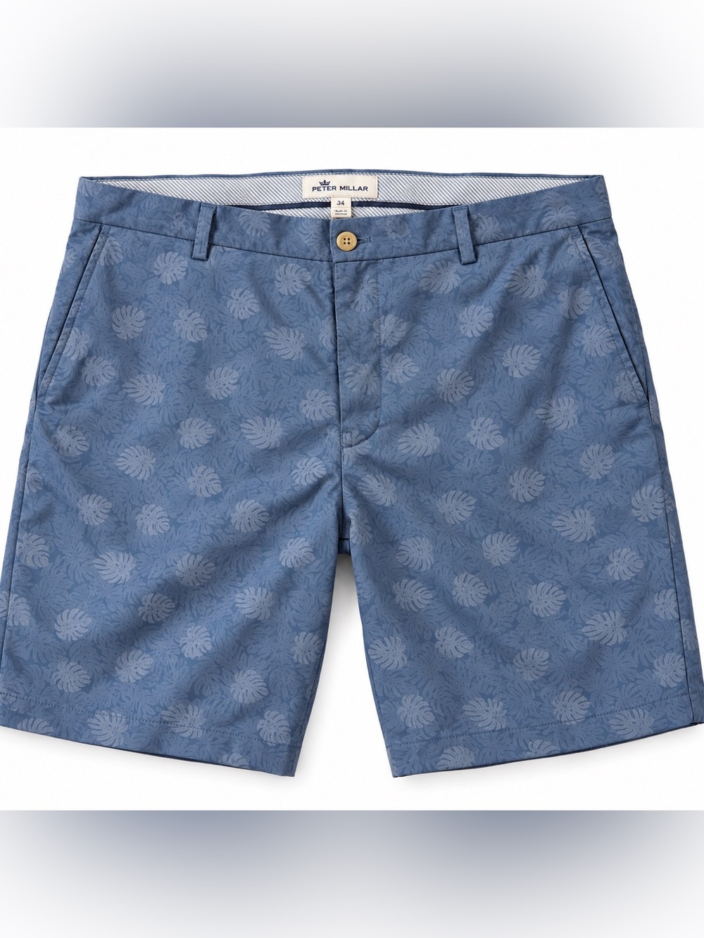 Peter Millar Blue Tropical-Leaf Flat Front Golf Shorts